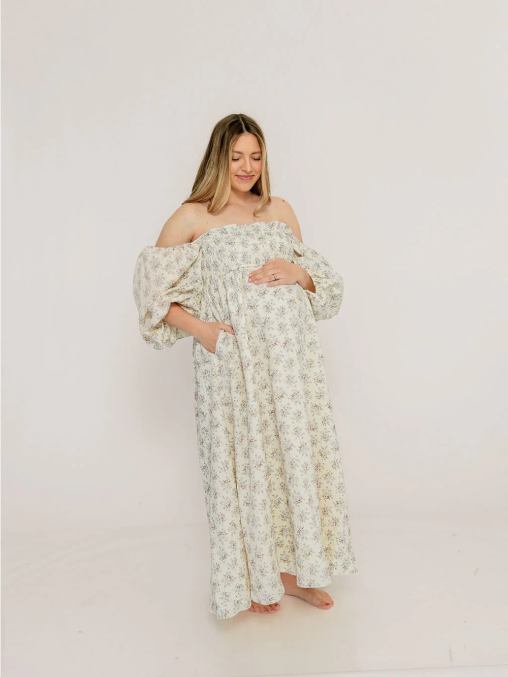 Smocked Square-Neck Cream Floral Maxi Dress - Picture 6 of 6